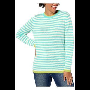 Pure Splendor Women's Cashmere Striped Crewneck Pullover Turquoise - Regular
